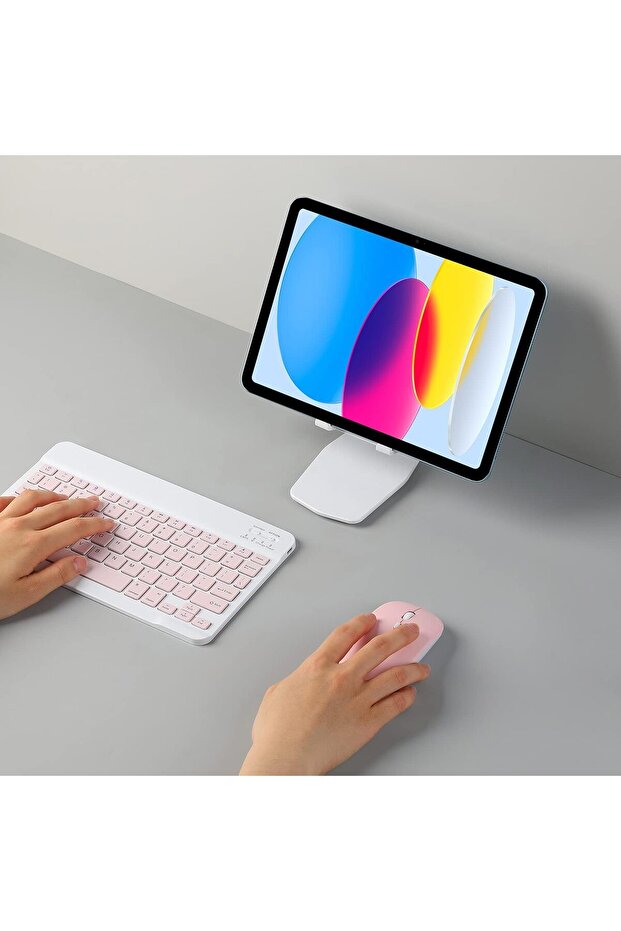 Wireless Bluetooth Three System Universal Mobilephone and Tablet Keyboard with Mouse Set Pink - 7