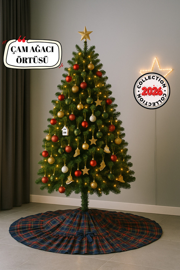 Ruffled Christmas Pine Tree Cover – a Warm Atmosphere with Natural Cotton Plaid Design
