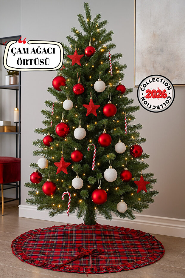 Ruffled Christmas Pine Tree Cover – a Warm Atmosphere with Natural Cotton Plaid Design