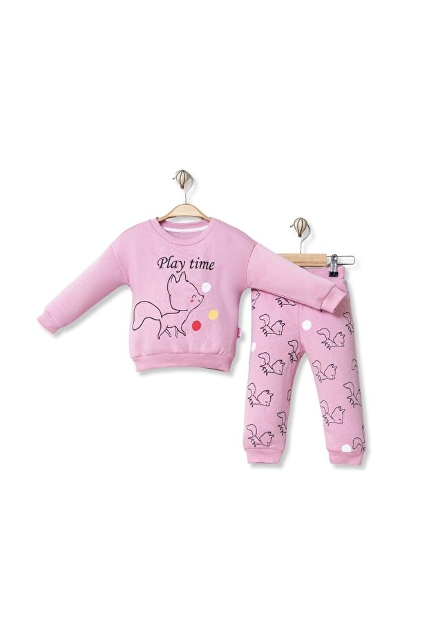 Play Time Printed Fox Three-Ply Bottom-Up Set Pink