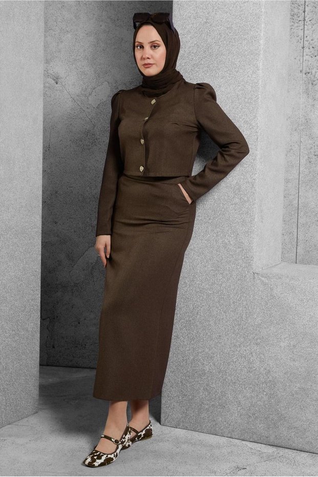 Buttoned Skirt Suit 45278