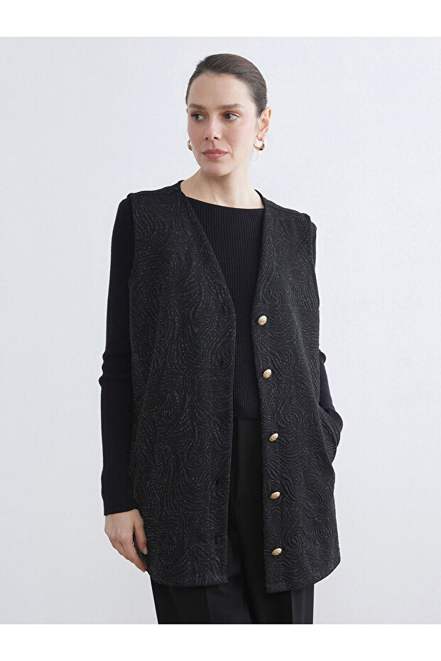 Lcw Grace Black V-Neck Shiny Women's Vest