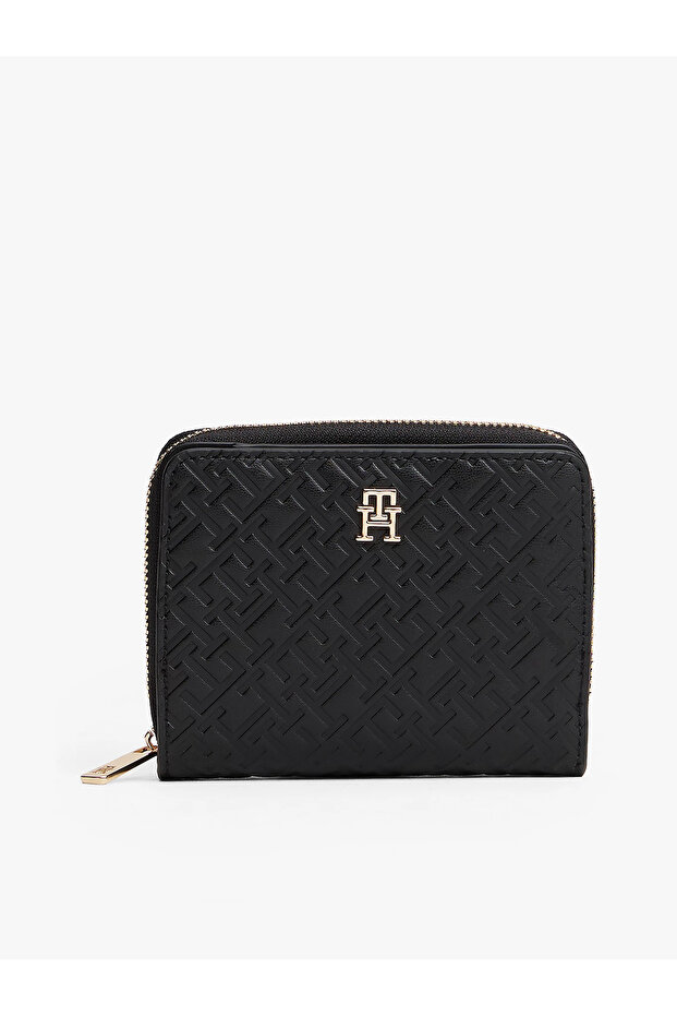 Th Icon Medium Zippered Monogram Cover Women's Black Wallet Aw0Aw17743Bds