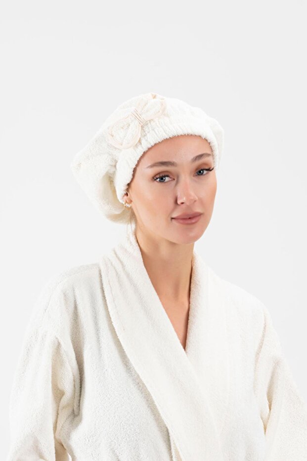 قبعة تجفيف الشعر من CottonVerse – قطن 100%، مع فيونكة