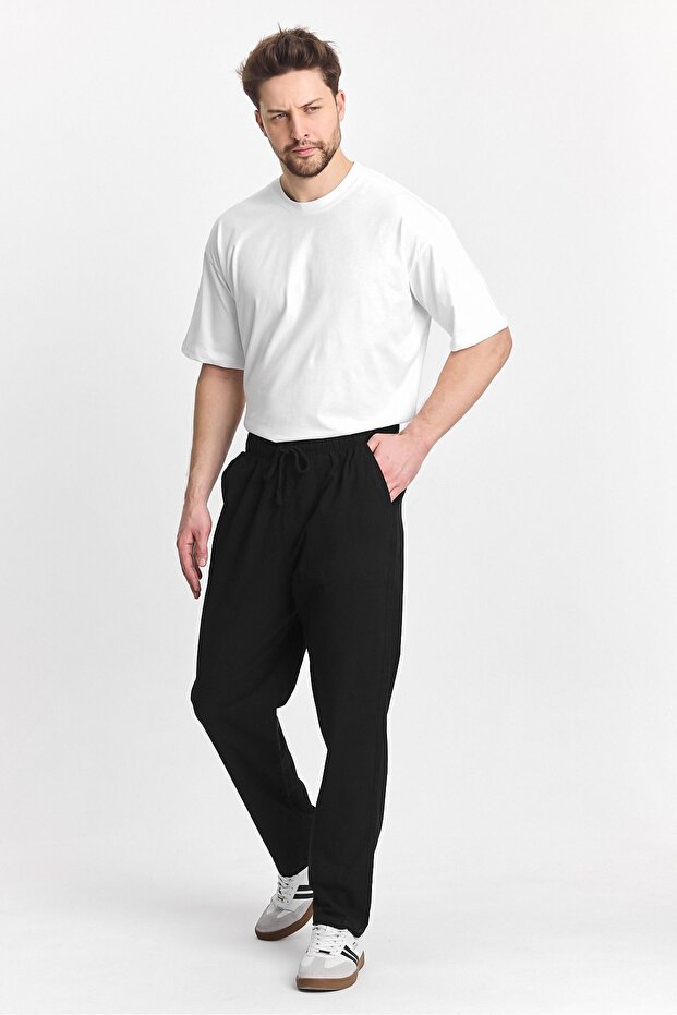 Erkek Siyah Regular Fit Basic Pantolon - 6