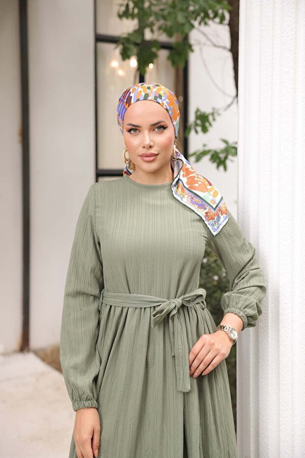 Kendinden Dokulu Elbise - 4