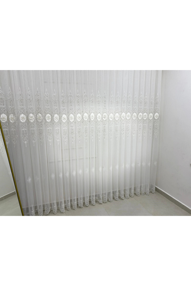 3158 Valeria Gold 1/3 Pleated Bamboo Tulle Curtain