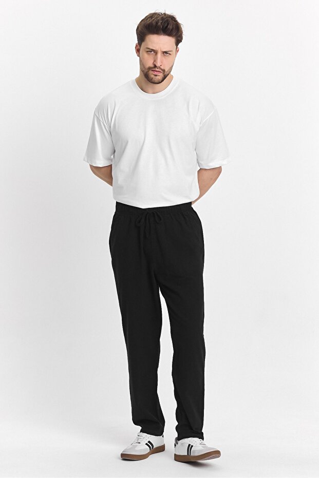 Erkek Siyah Regular Fit Basic Pantolon - 7
