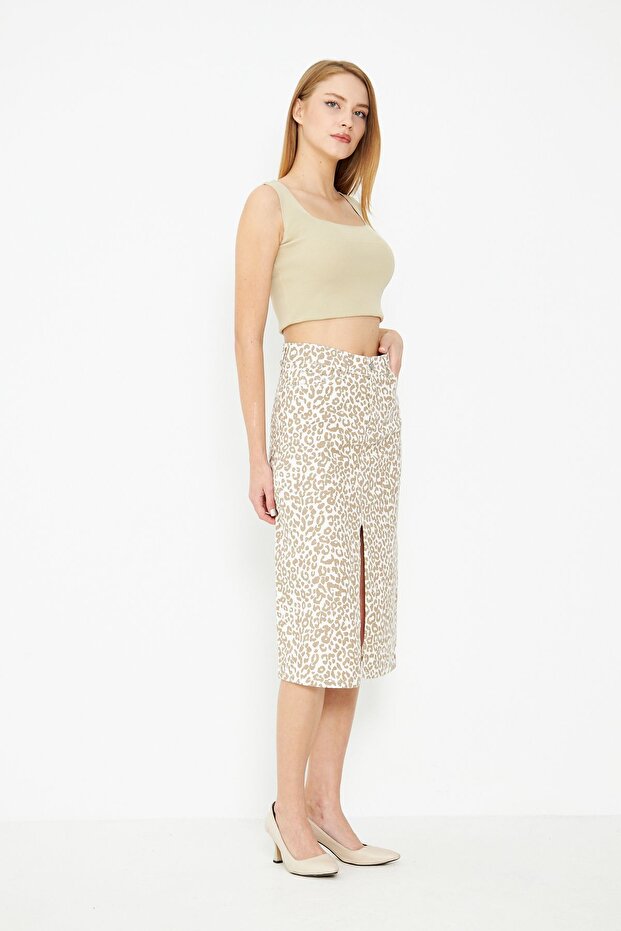 ليوبارد منقوشة تنورة الدنيم الشق - 3