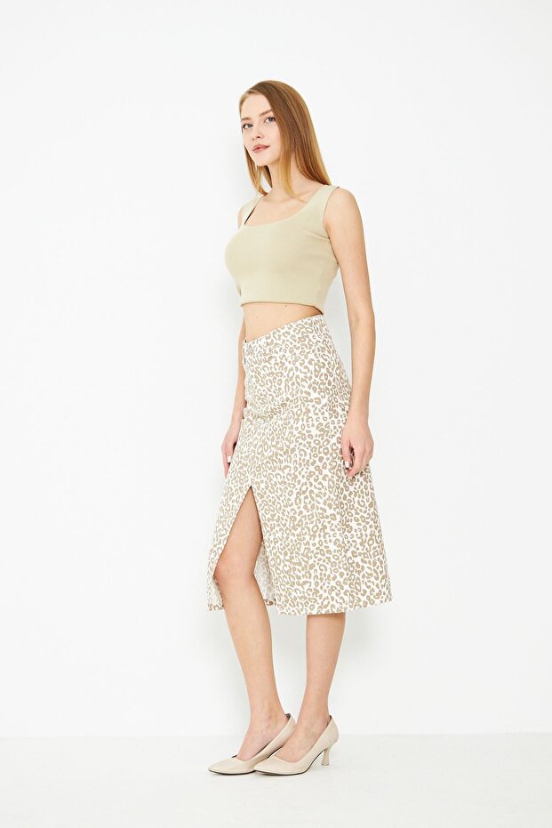 ليوبارد منقوشة تنورة الدنيم الشق - 8