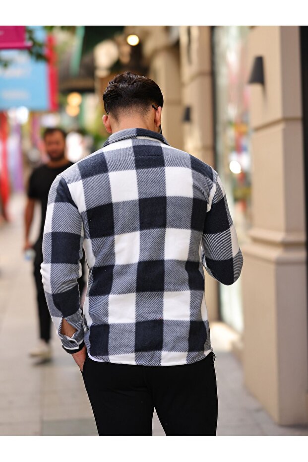 قميص مريح من الصوف بنمط مربع للرجال - 4