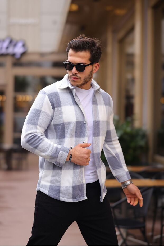 Erkek Kışlık Basic Polar Oversize Gri Oduncu Gömlek - 3