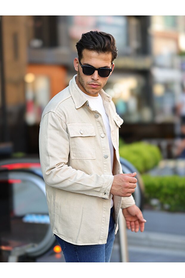 Oversize Kapak Cepli Kot Gömlek - 4