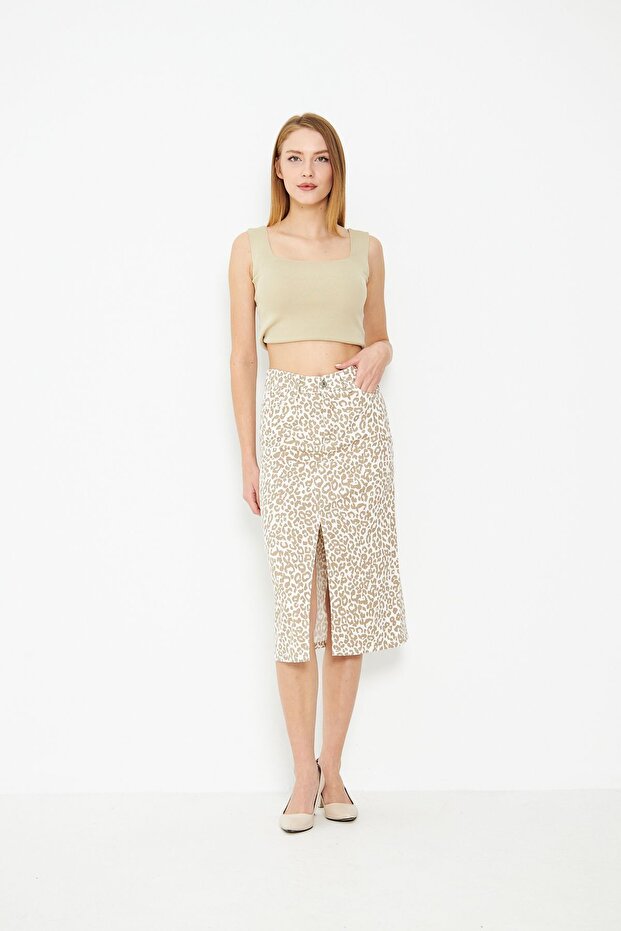 ليوبارد منقوشة تنورة الدنيم الشق - 6