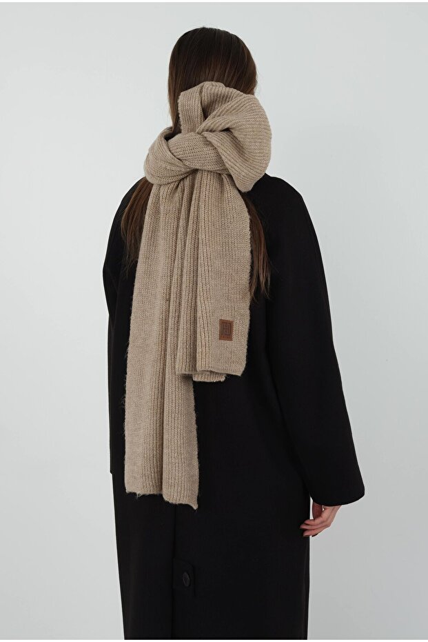 Düz Örgü Atkı Açık Vizon - 5