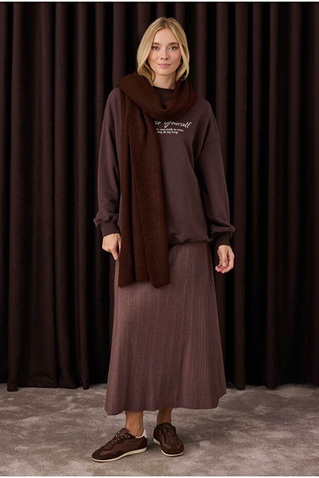 Fitilli Triko Etek Kahve - 1