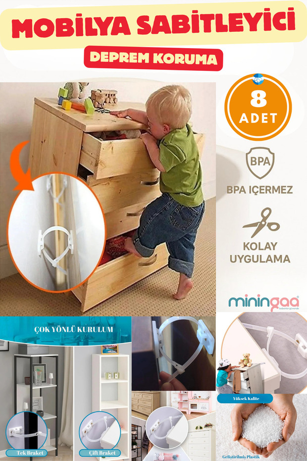 8Pcs Easy Assembly Earthquake Safety Furniture Cabinet Fall Blocking Furniture Fixing Baby Safety