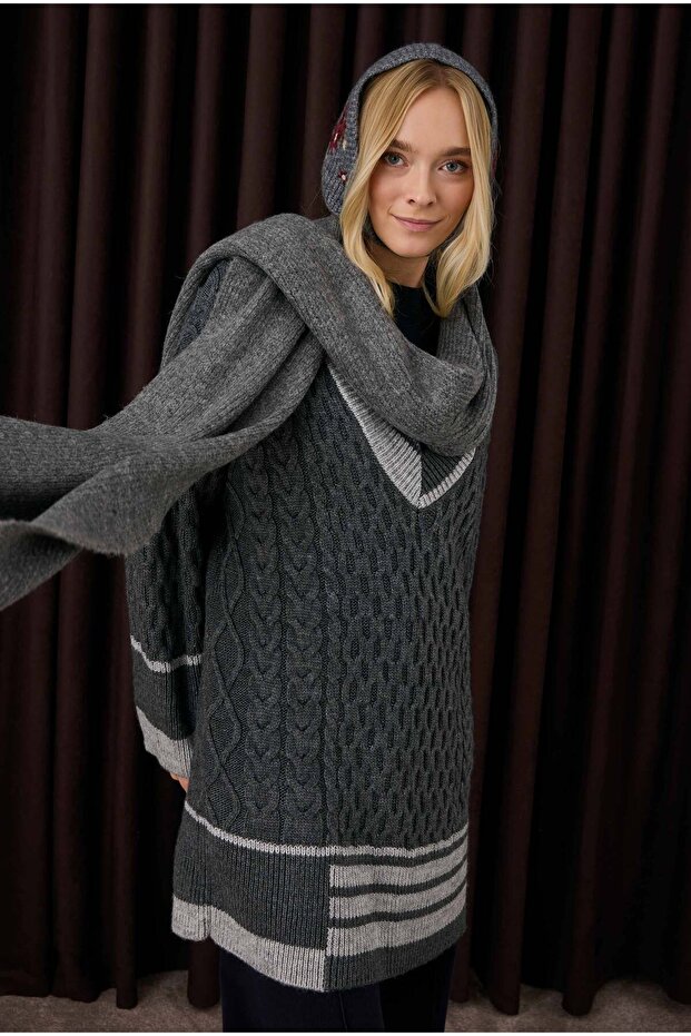 Düz Örgü Atkı Antrasit - 1