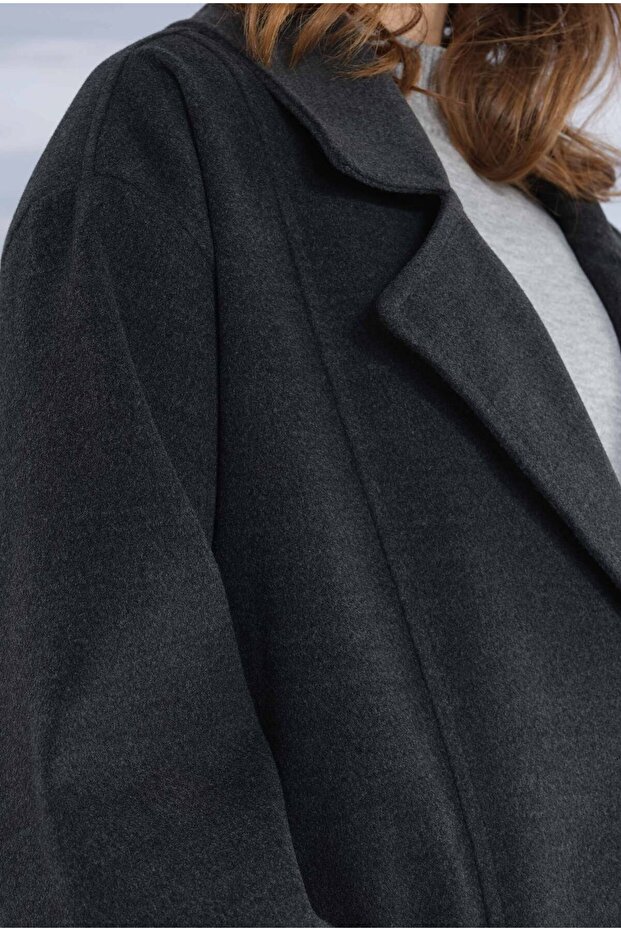 Geniş Yaka Kaşe Kaban Antrasit - 5