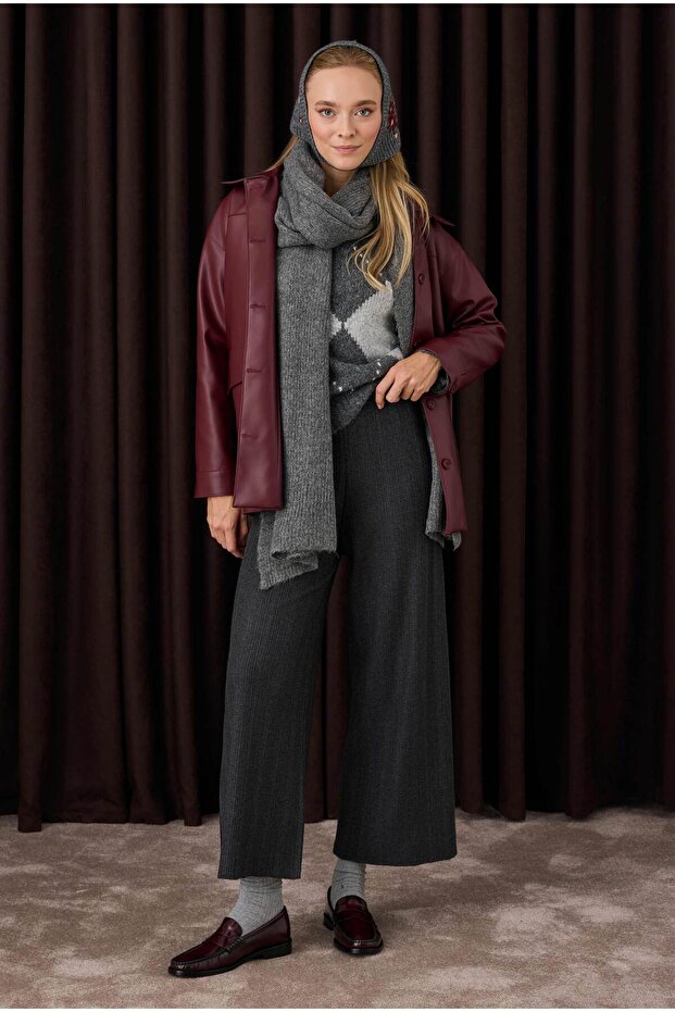 Düz Örgü Atkı Antrasit - 3