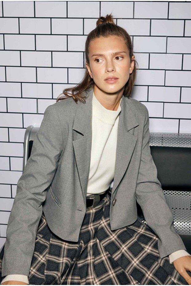 Crop Blazer Ceket Duman - 3