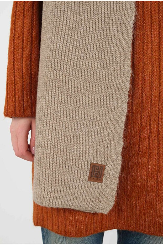 Düz Örgü Atkı Açık Vizon - 4