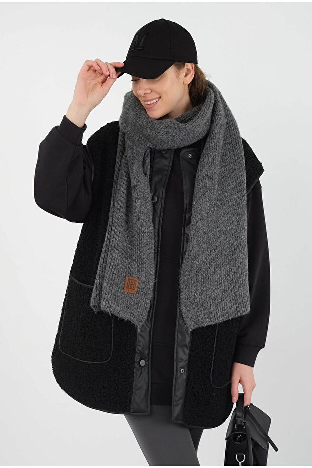 Düz Örgü Atkı Antrasit - 7