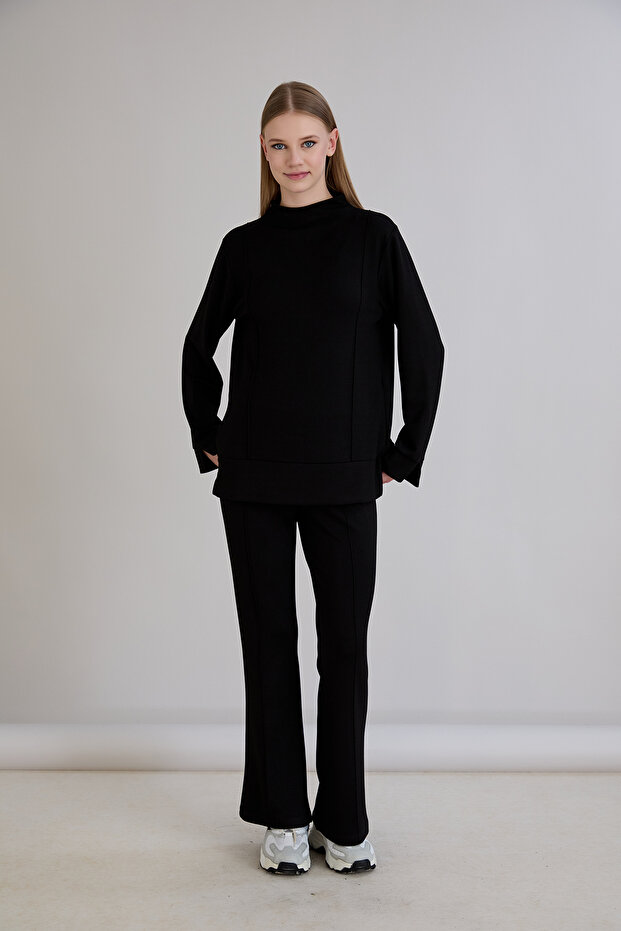 Women's Half Turtleneck Ribbed Tracksuit Bottom Top Set