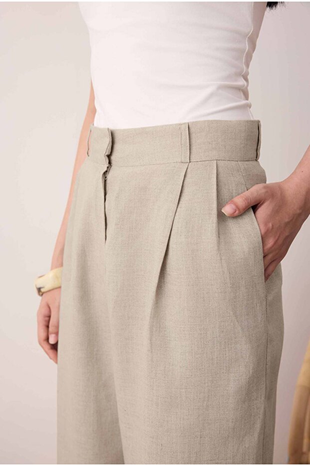 Pileli Basic Keten Pantolon - 3
