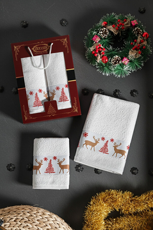 Boxed New Year's 2-Piece Bath Towel Set Hand, Face Towel 50X90Cm - 70X140Cm Gift