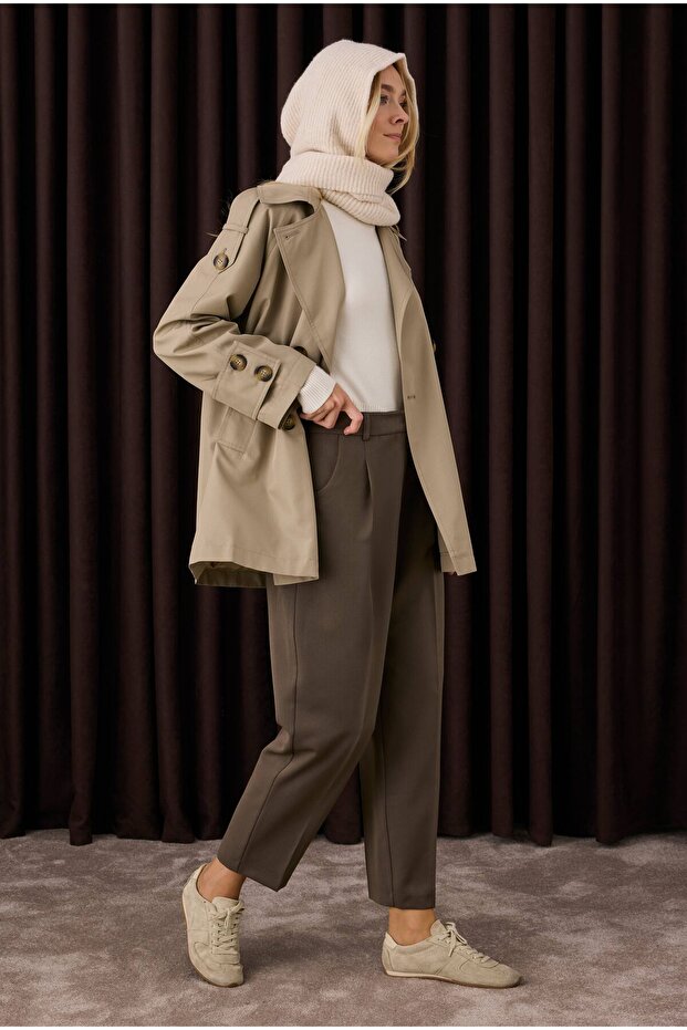 Double-Breasted Trench Coat Sage - 2