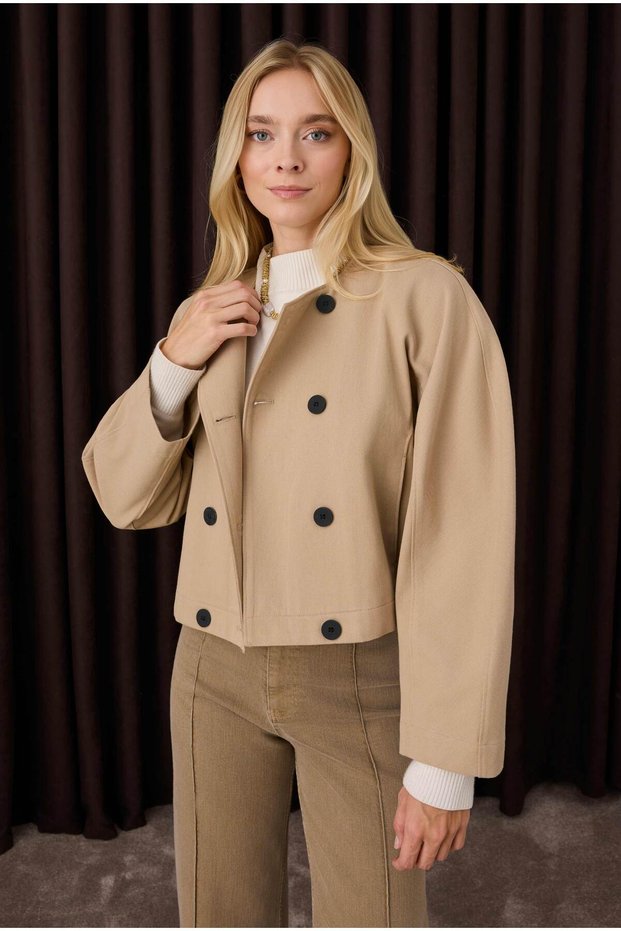 Cotton Double-Breasted Jacket Matte Mink