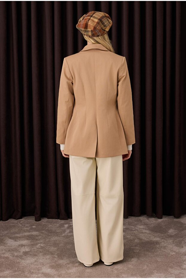 Bele Oturtmalı Ceket Camel - 5