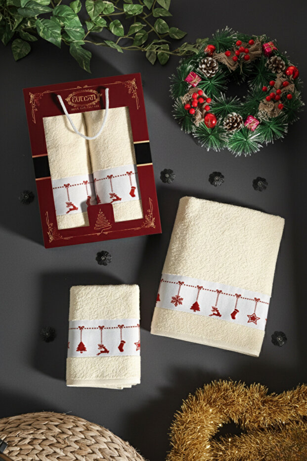 Boxed New Year's 2-Piece Bath Towel Set Hand, Face Towel 50X90Cm - 70X140Cm Gift