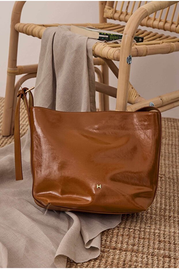 Deri Tote Çanta Taba - 3