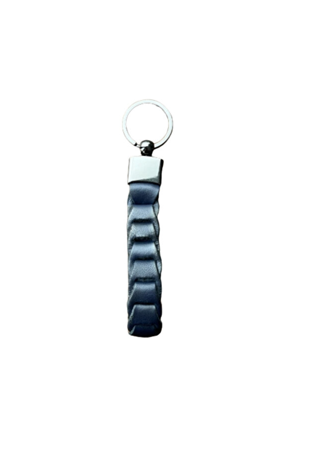 Genuine Leather Knitted Keychain 8541 - Navy Blue