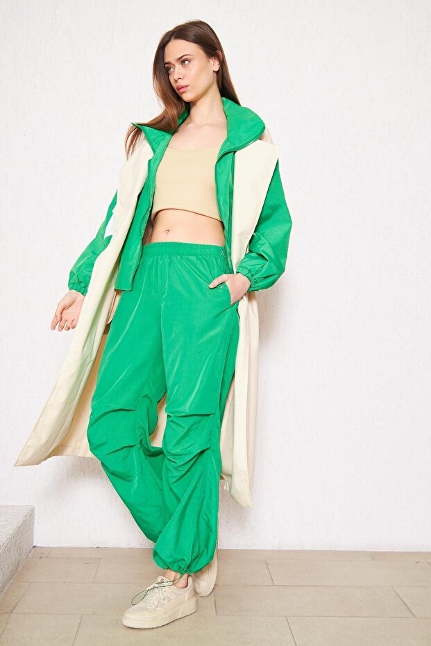 Kadın Oversize Garnilli Çift Renk Trençkot - 2