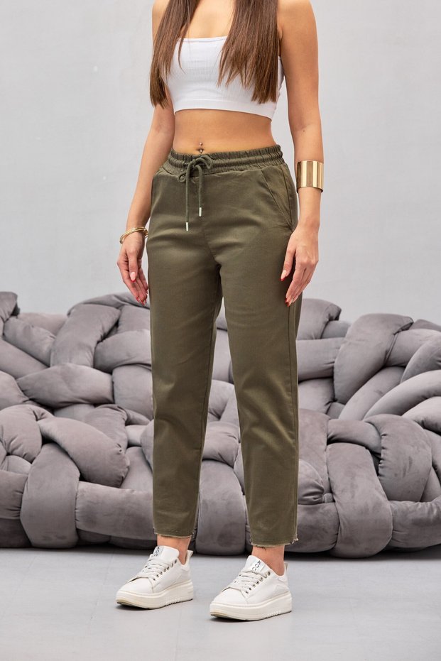Women's Cotton and Lycra High Waist Slim Fit Pocket Pants