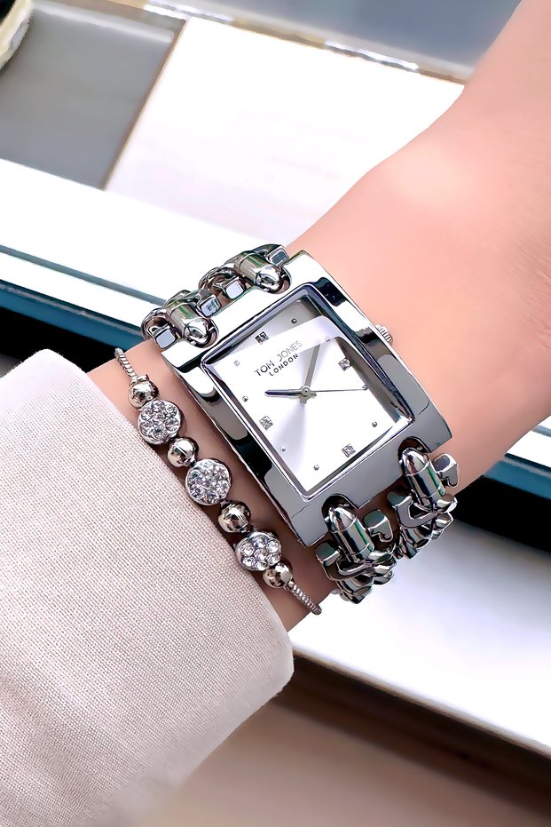 Original Women's Wristwatch 3 Atm Waterproof Silver Color Chain Steel Band Gift Bracelet Tjb2001C4