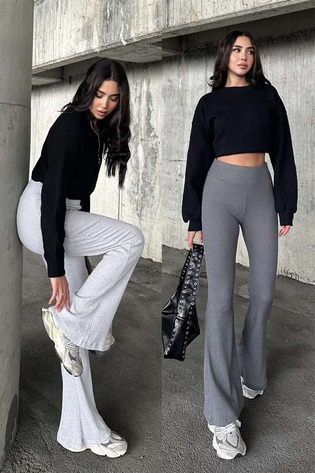 Pack of 2 Flared High Waist Comfortable K Ribbed Knit Leggings Pants