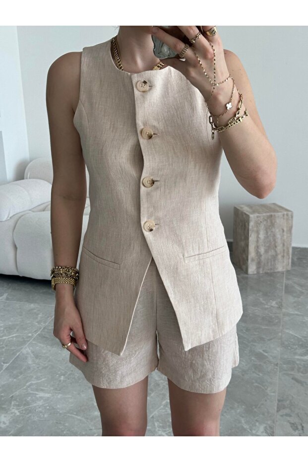 KETEN YELEK MİNİ ŞORTLUTAKIM - 2