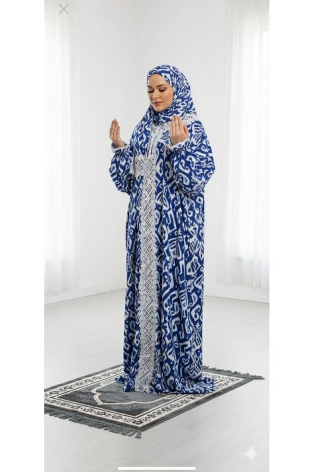 One Piece Self-Wrapped Cotton Lace Prayer Dress Suitable for Hajj Umrah