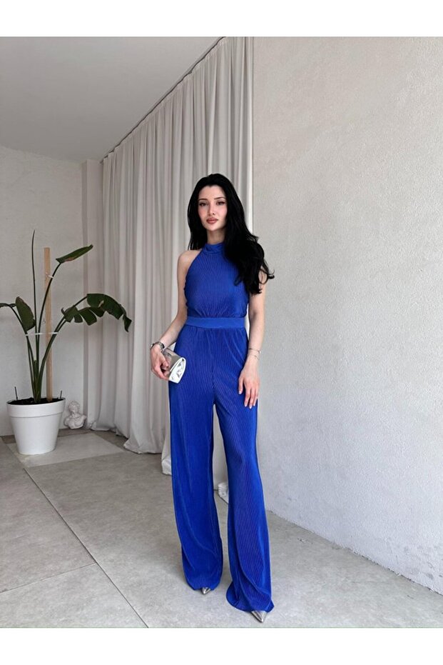 Kadın Fitilli Halter Yaka Abiye Tulum - 2