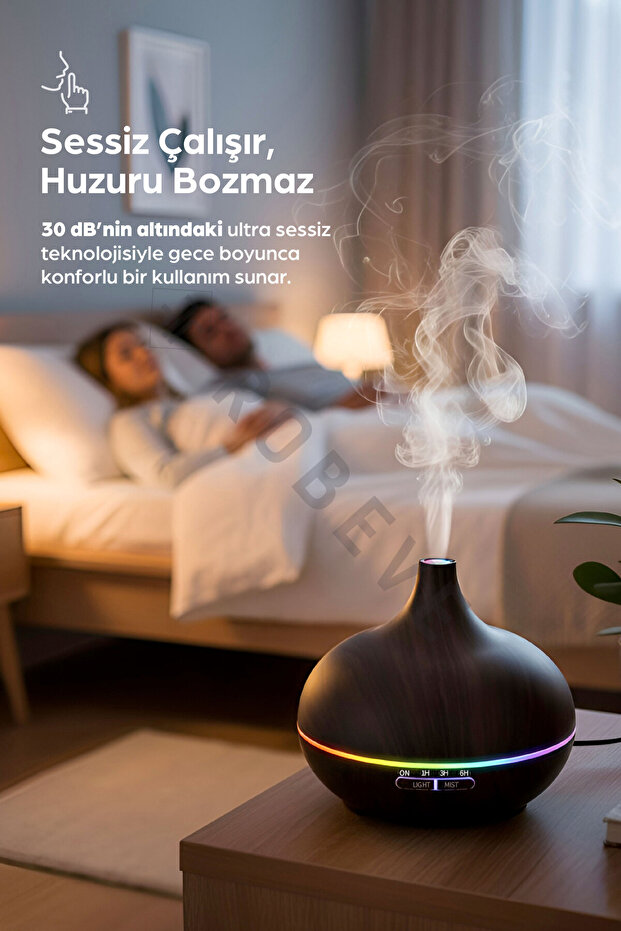 550 ml Hava Nemlendirici Buhar Makinesi Ultrasonik Aroma Difüzör Oda Nemlendirici Işıklı Koyu - 7