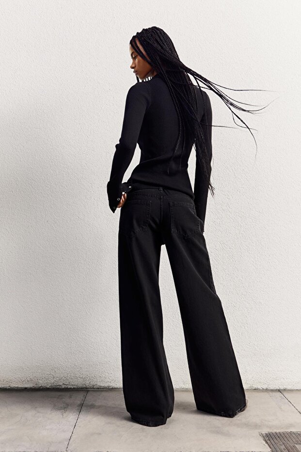 Geniş paça orta bel jean - 3