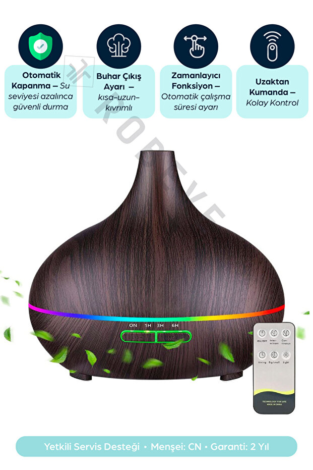 550 ml Hava Nemlendirici Buhar Makinesi Ultrasonik Aroma Difüzör Oda Nemlendirici Işıklı Koyu - 3