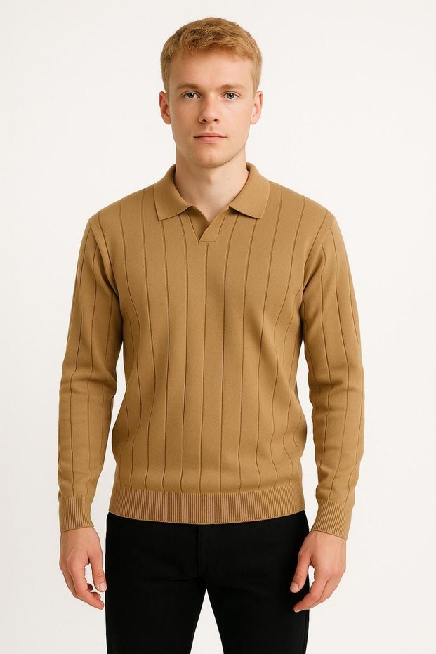 Men's Slim Fit Polo Neck Ribbed Knitwear Sweater -26107