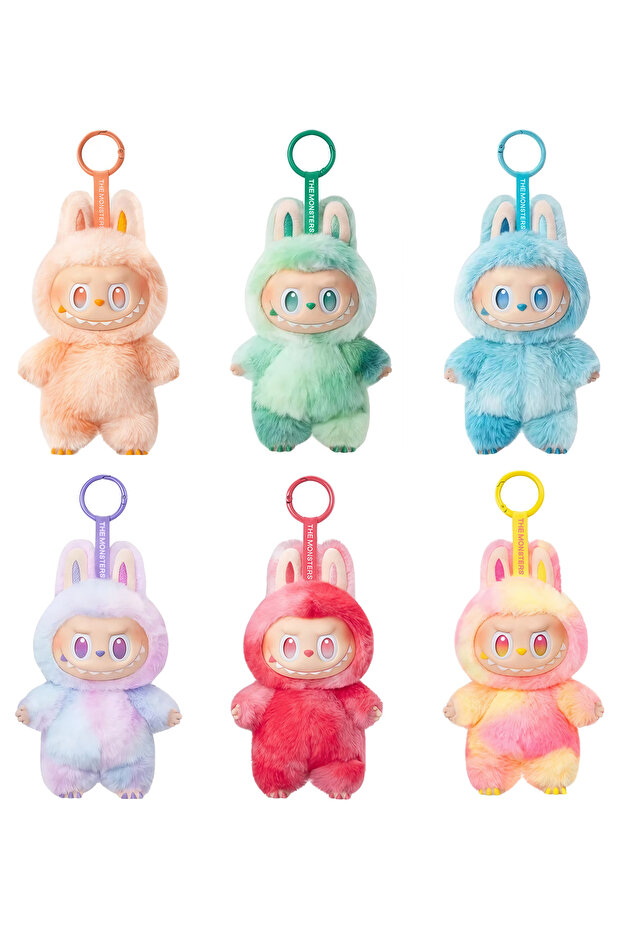 Labubu Doll Keychain for Kids, Colorful Plush Toy Shining Eye, Cute Gift Cartoon Display Figures