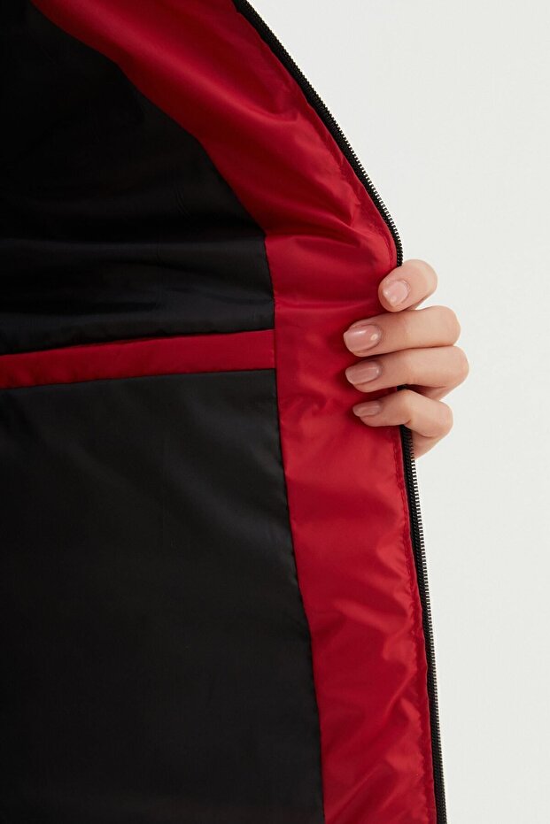 سترة حمراء قابلة للنفخ - مقاومة للرياح، مبطنة، مقاس عادي - 5