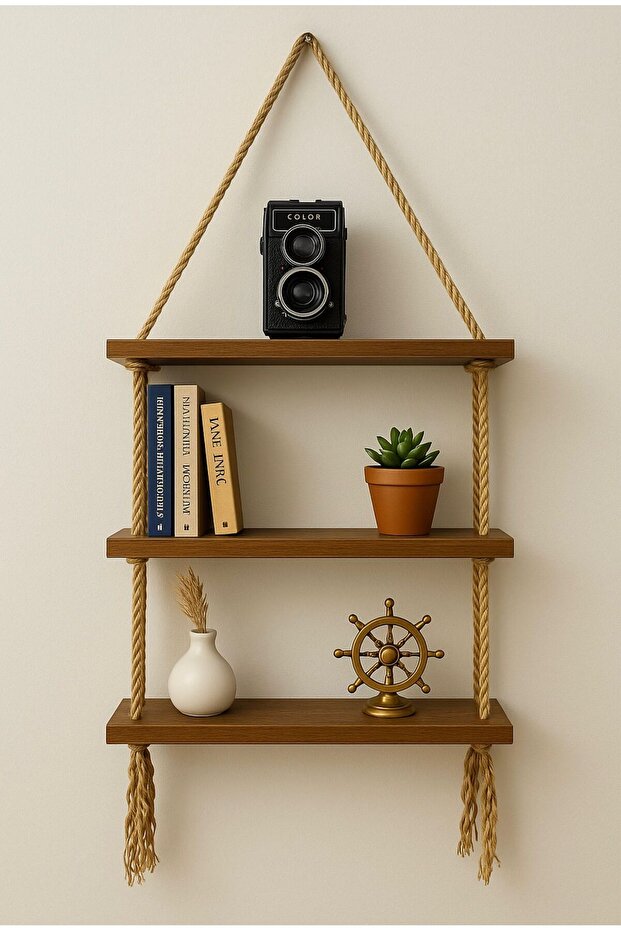 Ahşap Dekoratif Halatlı Raf - 1